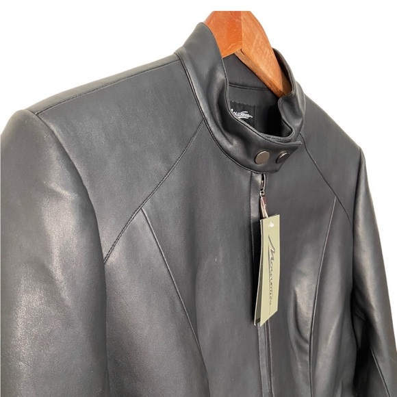 Mouvance vegan leather moto jacket black contemporary zip closure size 42 or L - Picture 4 of 15